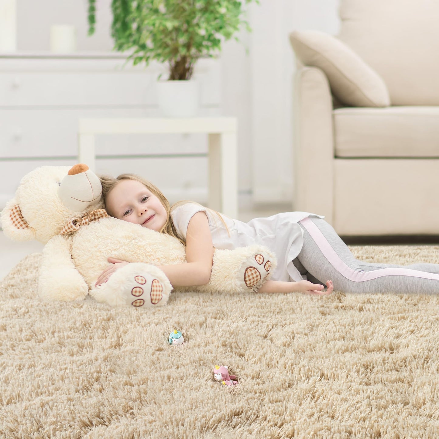 AAFKK 8x10 Area Rugs for Living Room, Fluffy Shaggy Rug Soft Carpets, Big Rugs for Bedroom Nursery Kids Room Dorm Home Decor Aesthetic, Light Tan