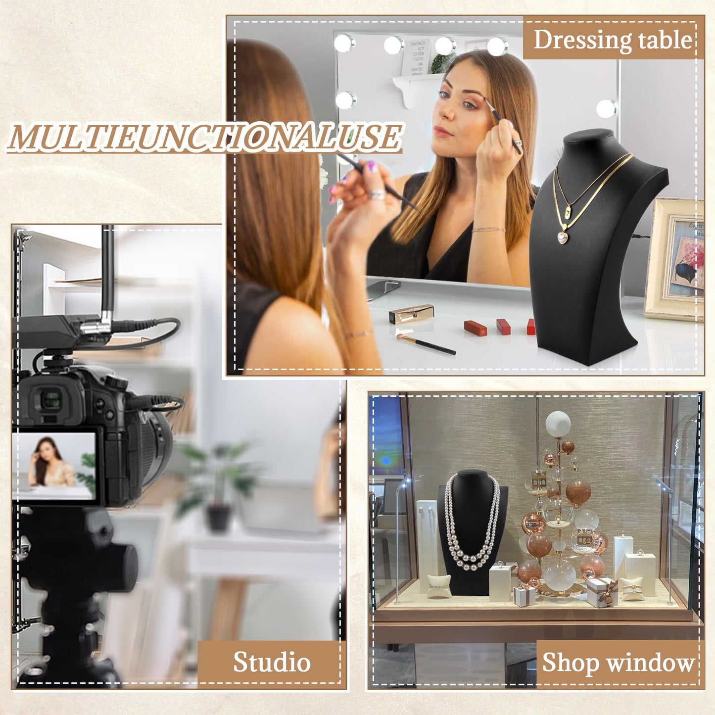 Homeanda Necklace Display Bust - PU Leather Jewelry Bust Stand for Photography, Boutique Display, and Home Organisation(Polyurethane-Black-13.4" x8.2)