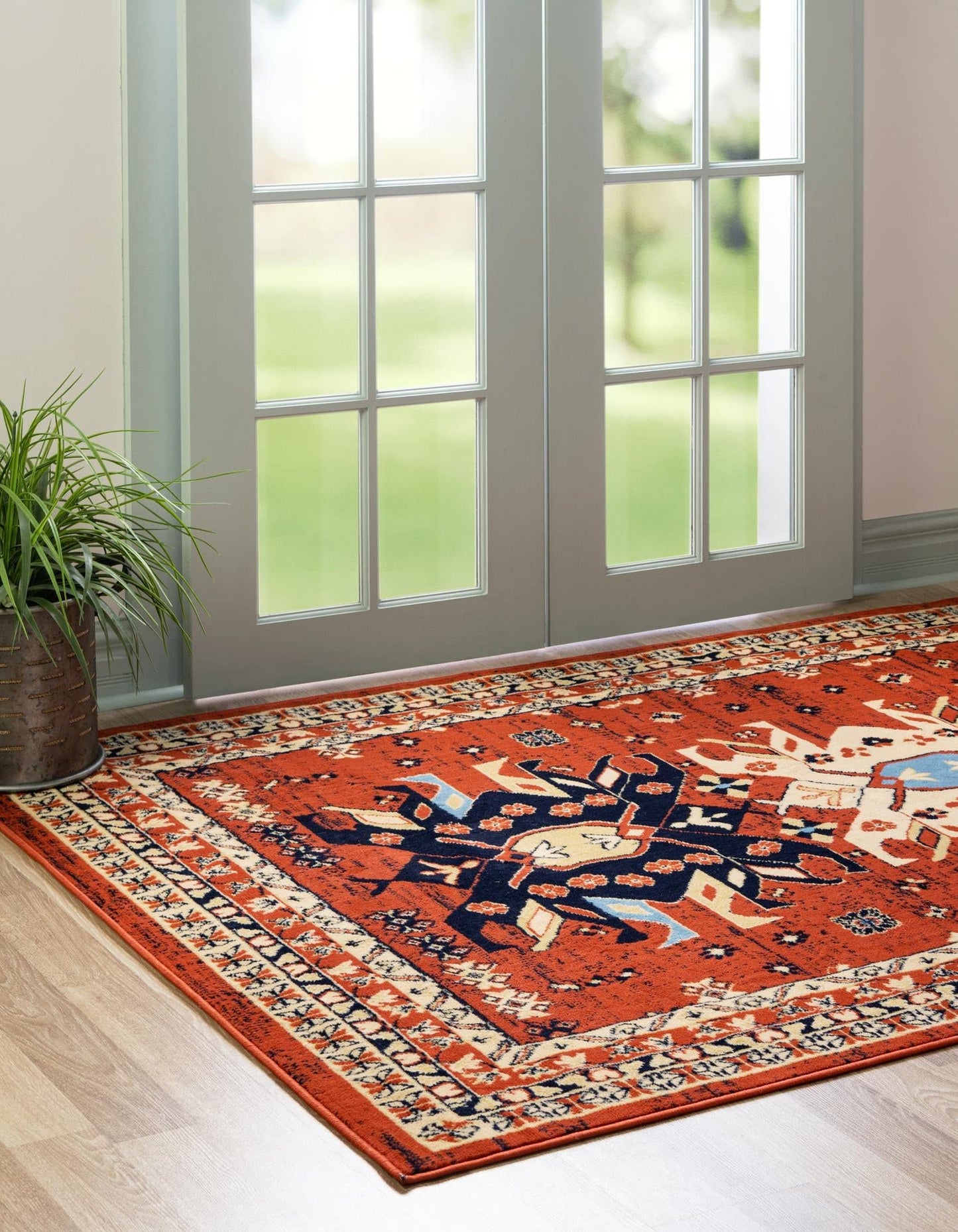 Unique Loom Taftan Collection Border Geometric Tribal Inspired Design Area Rug (5' 0 x 8' 0 Rectangular, Terracotta/ Ivory)