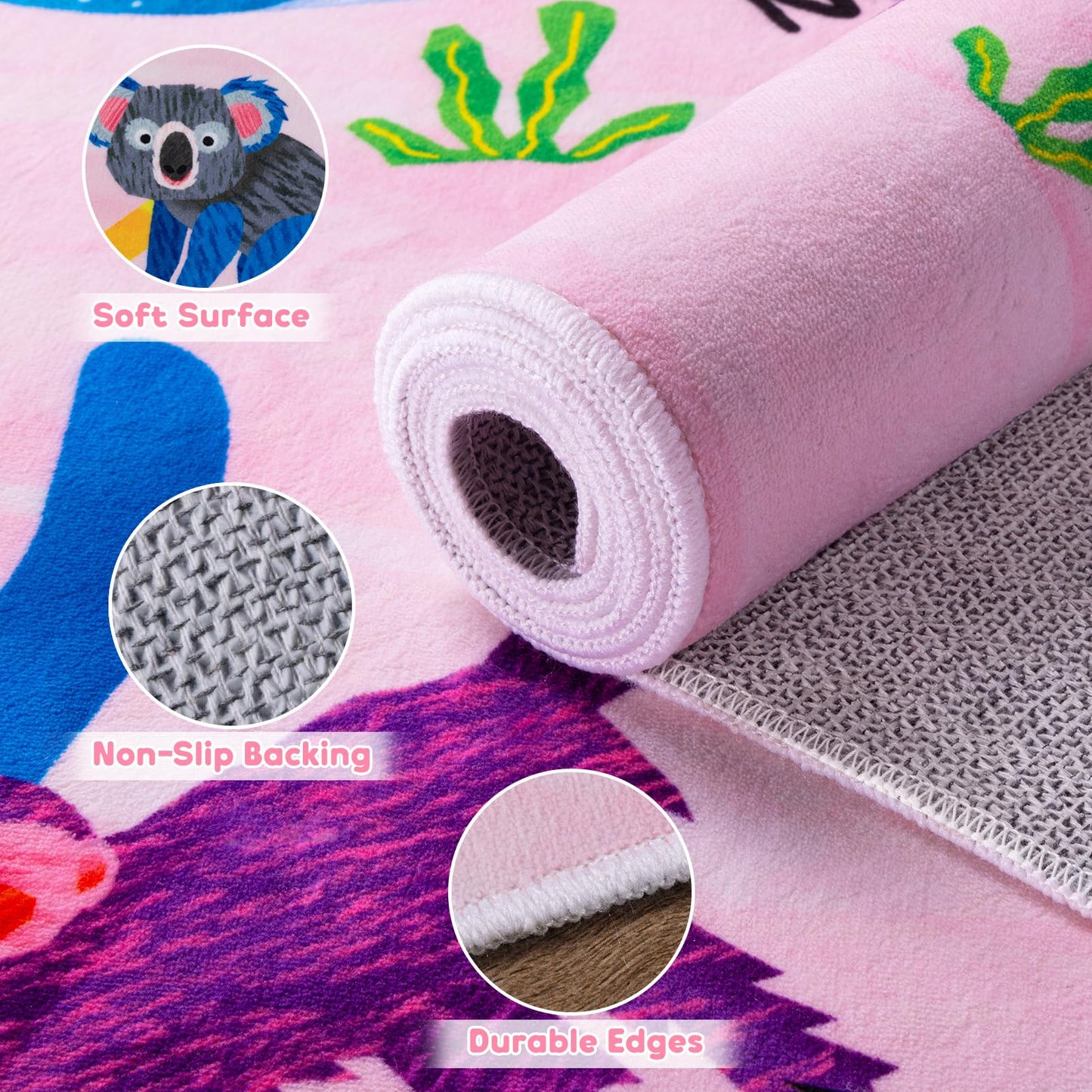 Rogara 5x7 ABC Classroom Rug for Kids Playroom, Alphabet Rug with 26 Animals, Non-Slip Washable Kids Carpet, Educational Preschool Play Mat for Daycare, Nursery, Toddler Bedroom