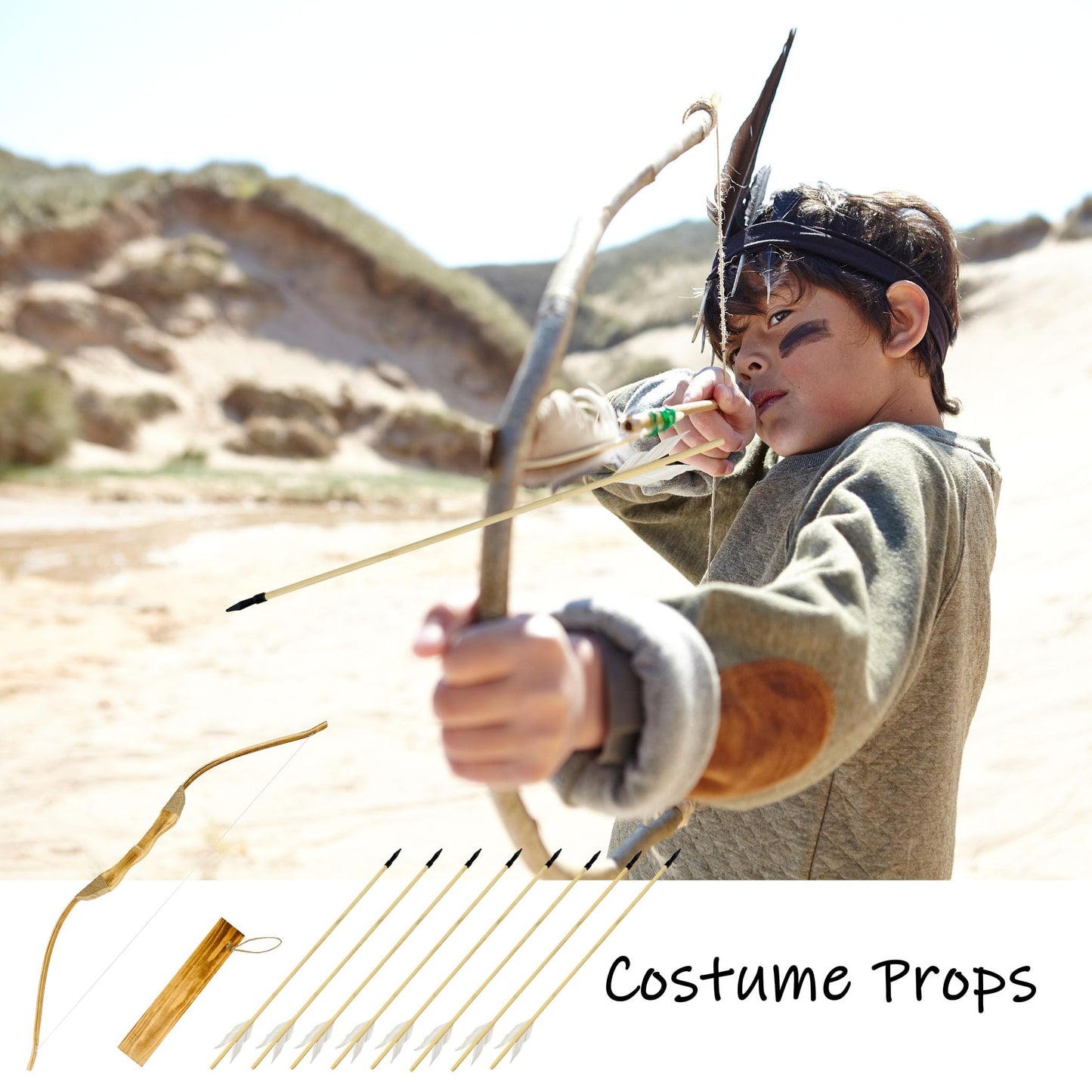Basbon 8 Pcs Wooden Feather Arrows Soft Rubber Tips, 17 Inch Handmade Wooden Toy Arrow for Kids and Beginners, Archery Bows Outdoor Play Cosplay Costume Decoration