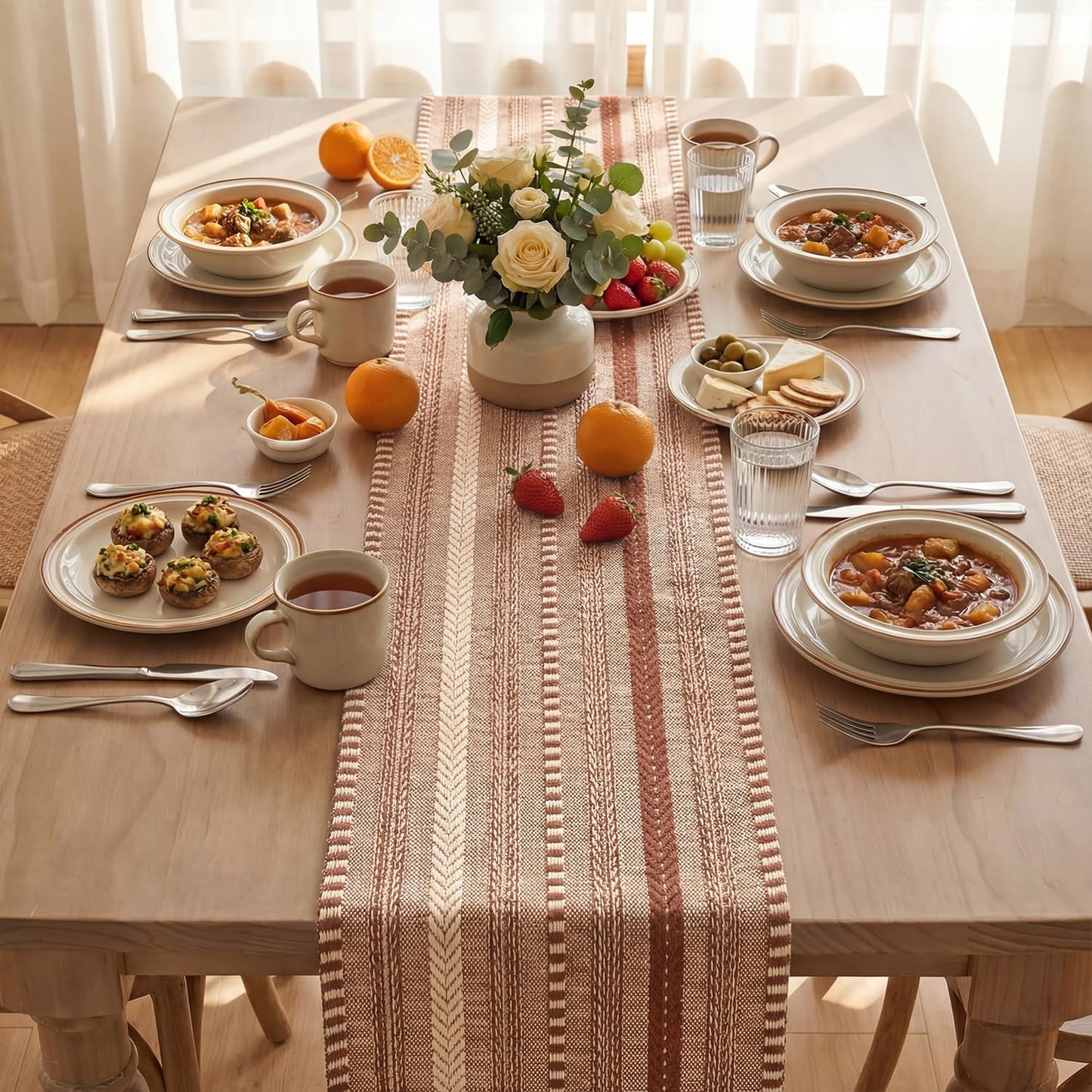 Artoid Mode Caramel Farmhouse Woven Table Runner, Seasonal Holiday Rustic Kitchen Dining Table Decoration for Home Party Decor 12x72 Inch