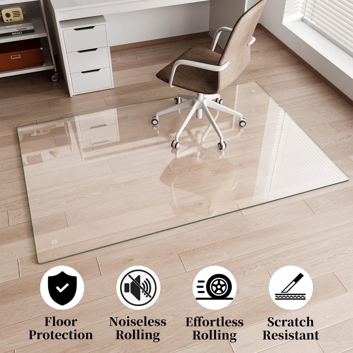 FlyEcho Glass Chair Mat 46" x 55" Heavy Duty Tempered Glass Office Chair Mat, Glass Floor Mat with Round Corner and Polished Edge for Smooth Glide, Office Chair Mat for Carpet, Hardwood Floor