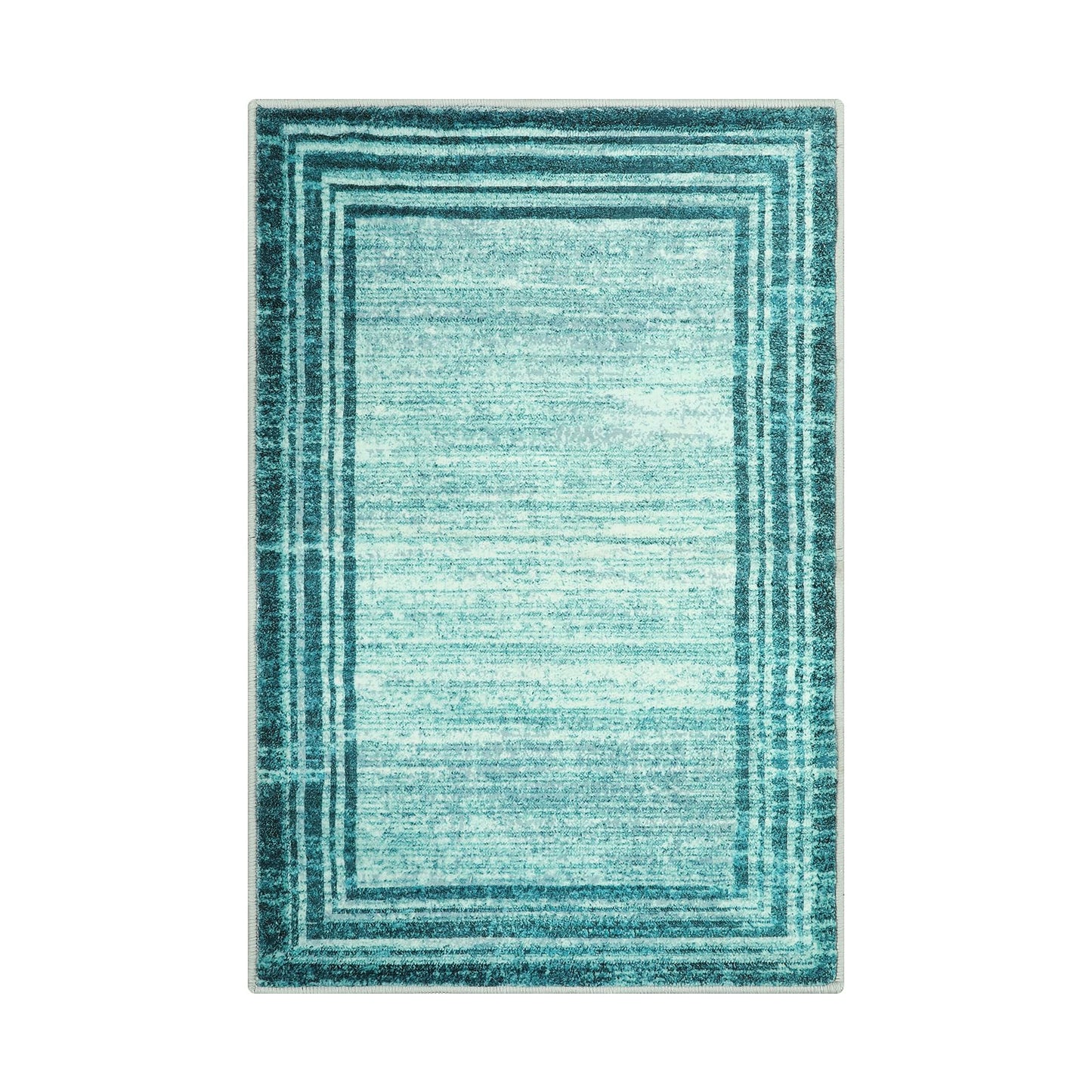 Lahome Amabel Modern Abstract Area Rug, Washable Teal 2x3 Entryway Rugs Non Slip Kitchen Carpet Indoor Front Door Throw Rugs, Minimalist Bordered Bathroom Rug Low-Pile Entry Mats for Bedroom