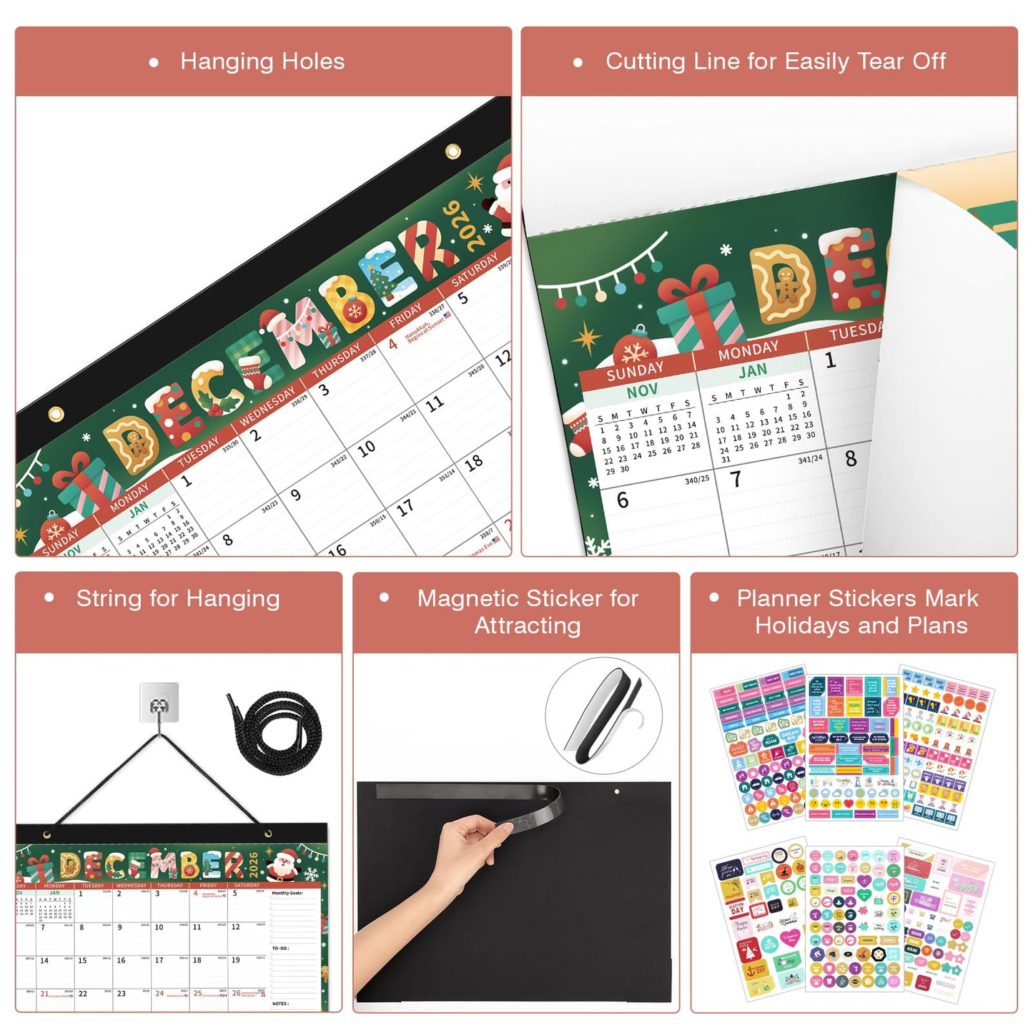 Ospelelf 2026-2027 Calendar Magnetic Desk Wall Desktop Monthly Planner from January 2026 - June 2027 Large To Do Pad with Plastic Cover for Office 17" X 12" Season