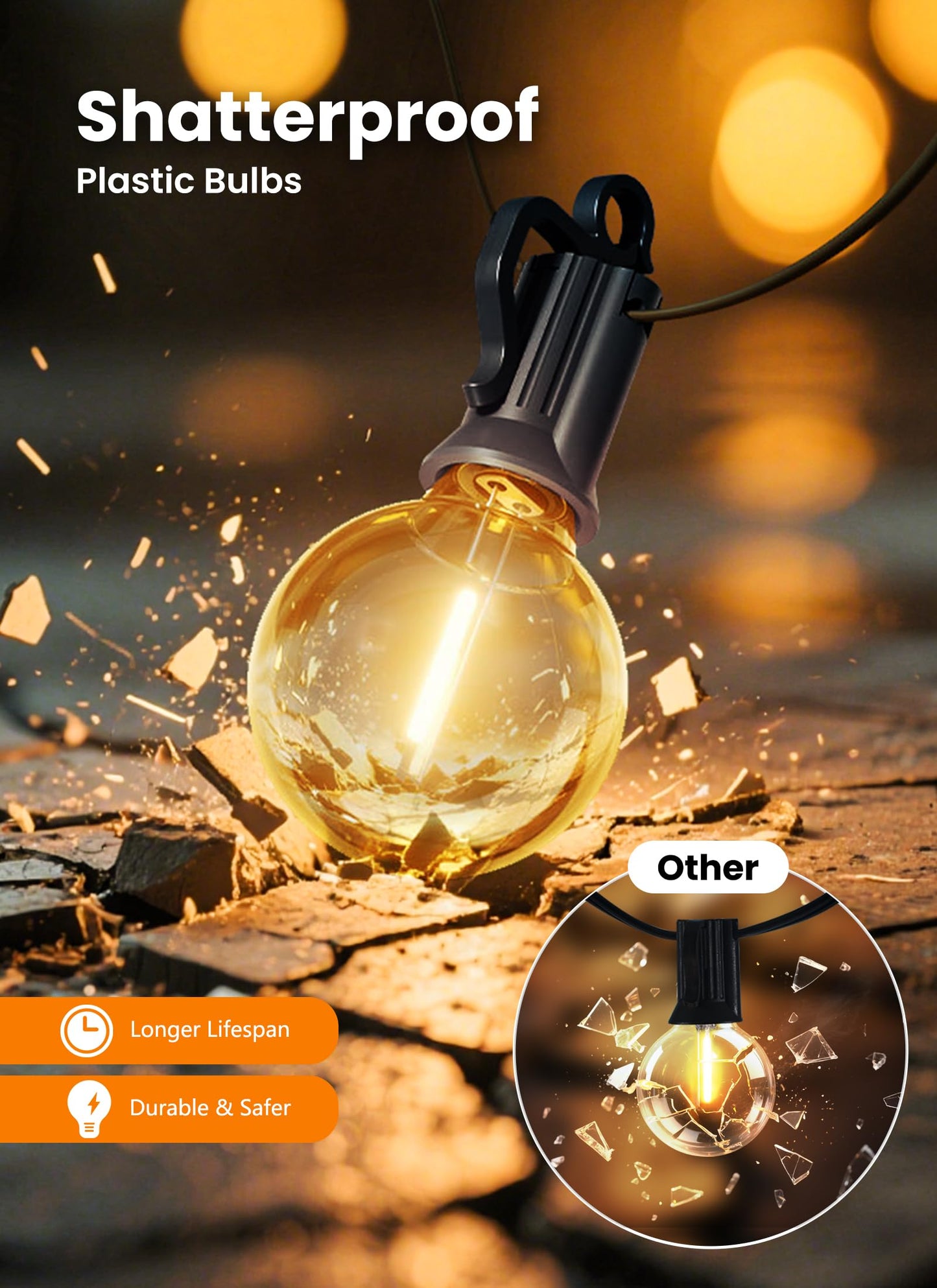 SmartDawn Outdoor String Lights, 25FT 12 LED Bulbs String Lights, IP65 Waterproof Connectable G40 Outside Patio Light for Backyard Porch Balcony Garden Decor Christmas Camping Gazebo