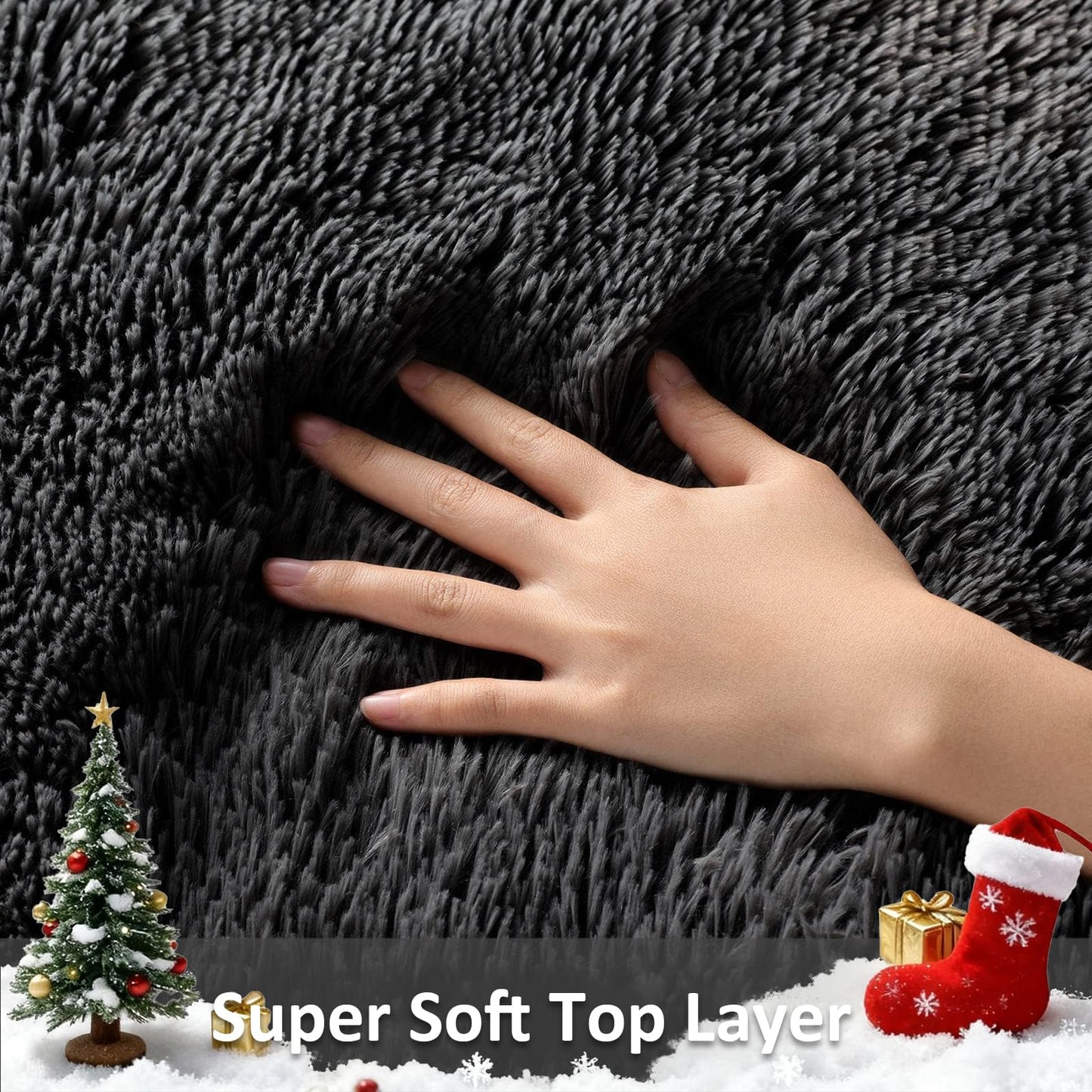Ophanie 3x5 Black Rugs for College Dorm, Bedroom Small Area Rug, Non-Slip Fluffy Shaggy Bedside Soft Shag Fuzzy Plush Carpet for Kids Boys Teen Home Decor Aesthetic, Nursery