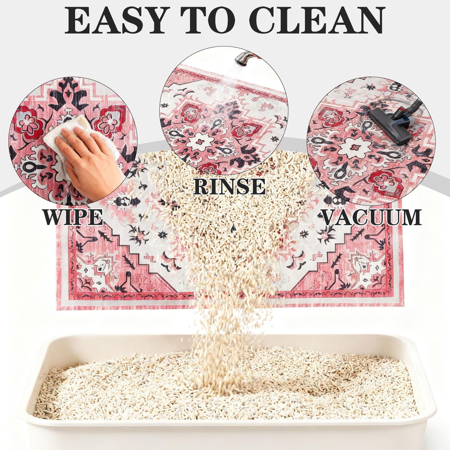 EXPAWLORER Cat Litter Mat, 32”x48” XL Non-Slip Urine Waterproof Litter Trapping Mat Easy to Clean Washable Litter Box Mat for Floor Soft on Kitty Paws, Indoor Food Mats Rug Pads for Bathroom Pink