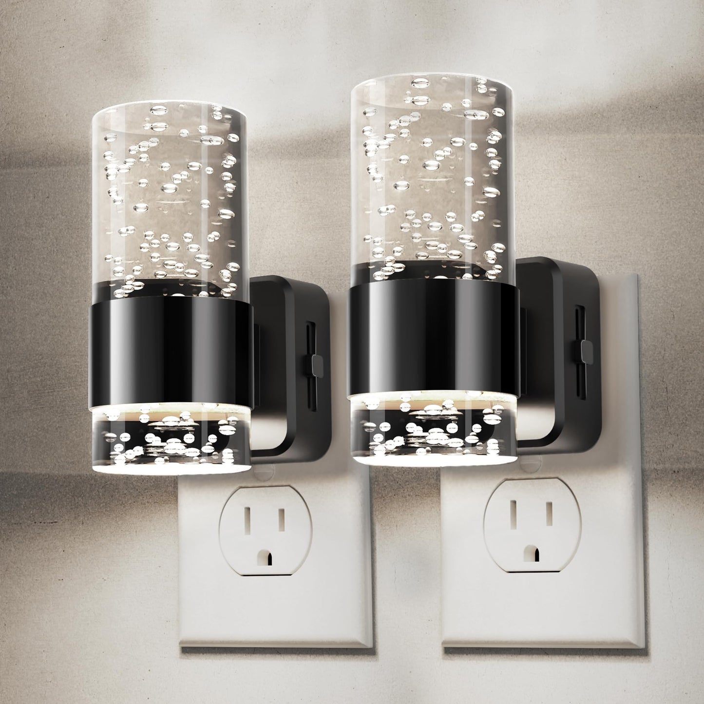 L LOHAS LED Night Light,Dimmable Night Lights Plug into Wall, 2 Pack Acrylic Nightlights with 0-100 LM Adjustable Brightness, 3000K Plug in Night Light with Dusk to Dawn Sensor, for Bathroom Hallway