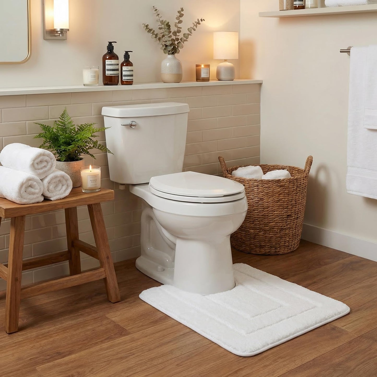 GRANNY SAYS Bathroom Toilet Rugs U Shaped, Bath Mats for Bath, Bathroom Rugs Non Slip Washable, Absorbent Microfiber Toilet Mat, Soft Plush Shaggy Bath Carpet, 20" x 24", White