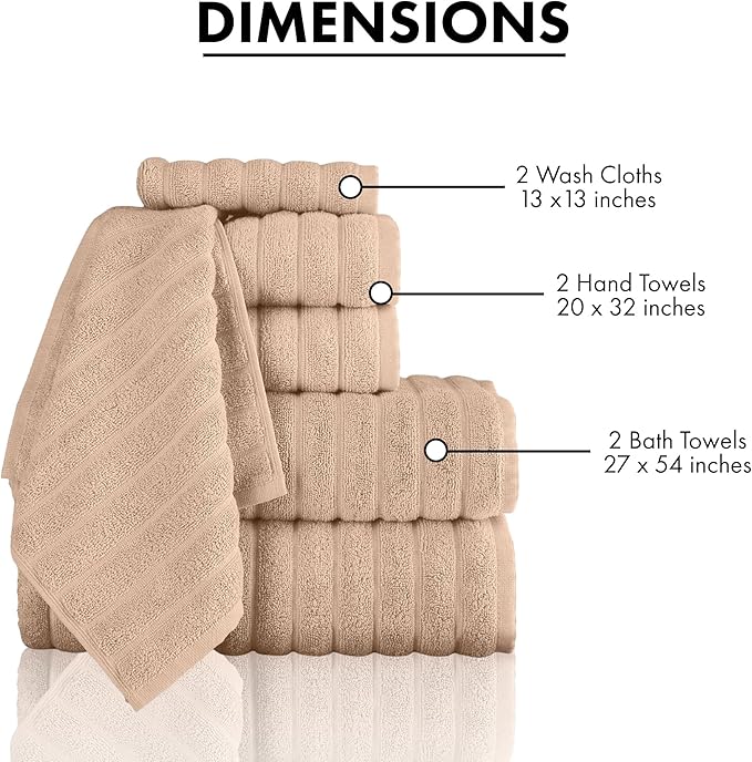 Classic Turkish Towels CTT Luxury 6 Piece Towel Set, 100% Turkish Cotton