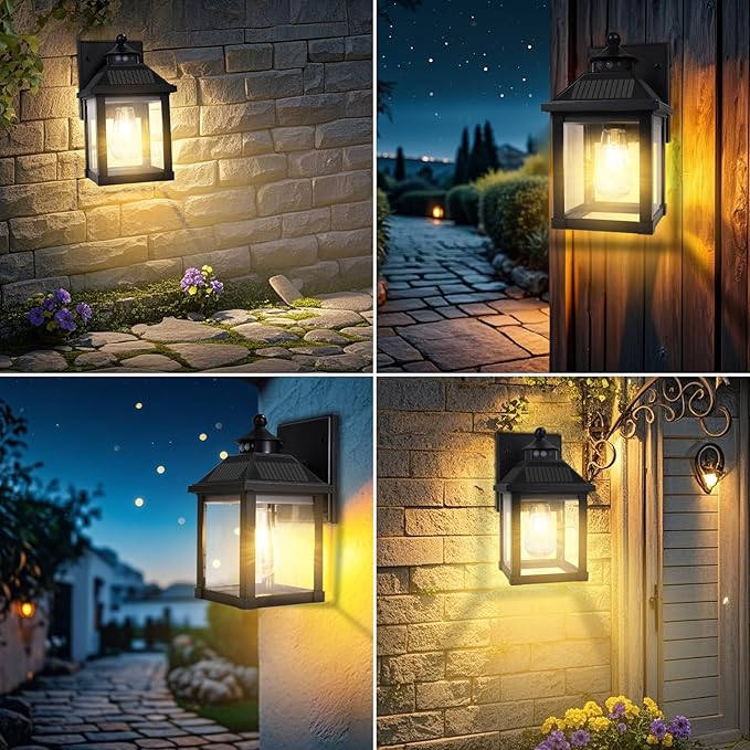 Solar Wall Lights Outdoor, Dusk to Dawn Solar Sconces, Motion Sensor Porch Lights Waterproof with 3 Lighting Modes, Exterior Wall Lantern Outside for Patio Garage Entryway Garden Shed