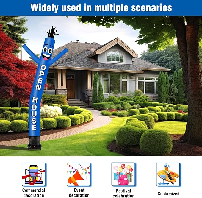 10FT Tall Inflatable Tube Man Open House Wacky Wavy Dancing Guy with 3/4 HP Weather-Resistant Blower (12''Diameter) for Outdoor Decoration Advertising Business Promotion - Blue