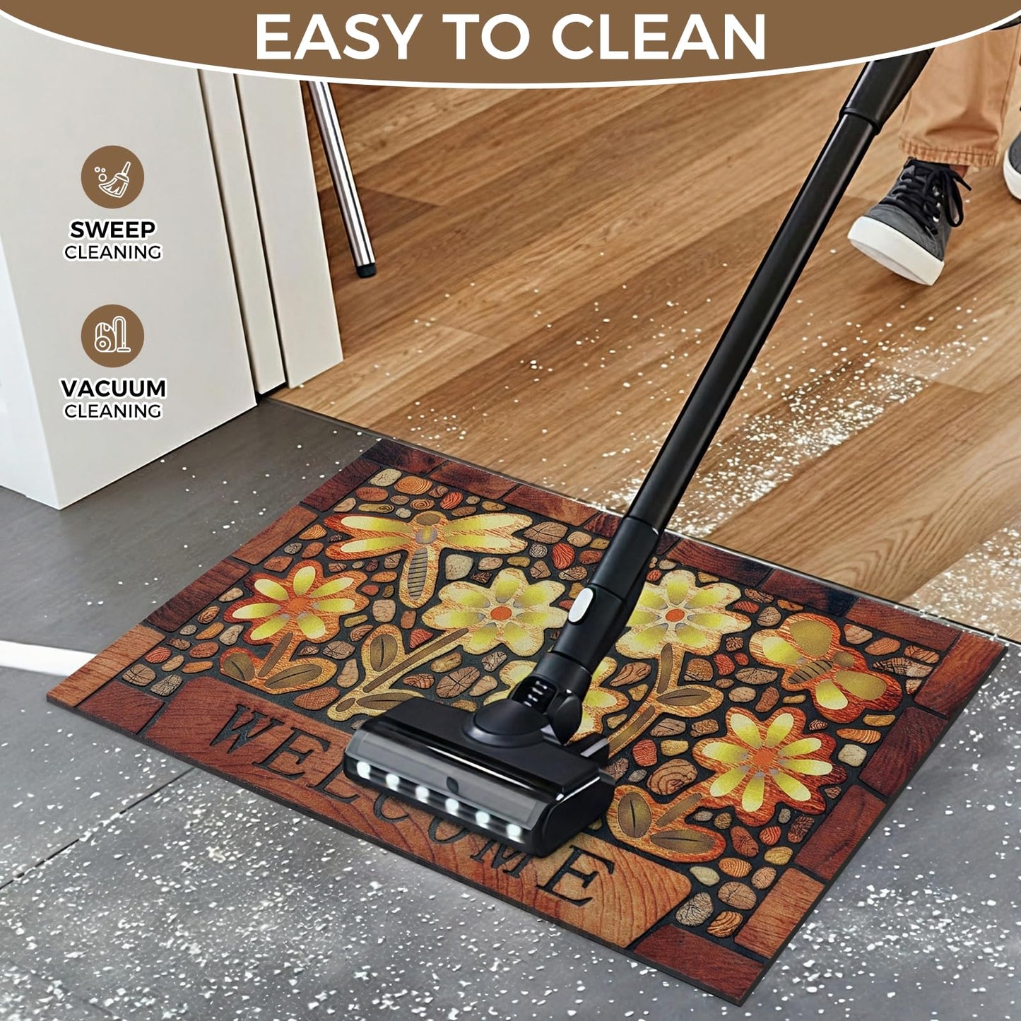 DWKKX Durable Welcome Door Mats 24”x36” – Heavy Duty Non-Slip Rubber Outside Door Mat Large Front Outdoor Mat for Home Entrance, Porch, Patio, Garage and High Traffic Areas,Dragonfly Flower