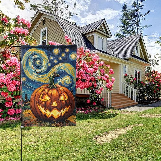 Halloween Scary Pumpkin Garden Flag for Fall Festival Porch Patio Farmhouse Outdoor Yard Decoration Vertical Double Sided Burlap 12.5 x 18 Inch