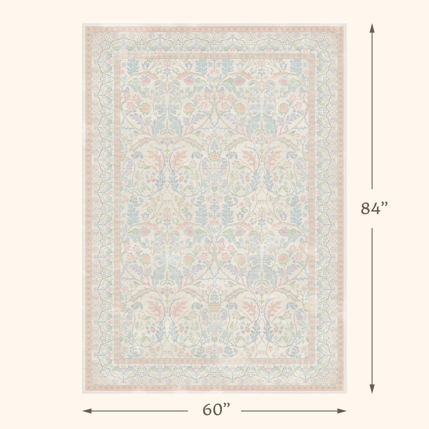 Washable Blue and Pink Rug 5x7 - Baby Girls Nursery Rug Non Slip, Soft Pastel Kids Playroom Decor Carpet, Light Blue and Green Oushak Floral Bedroom Living Room Dorm Carpet (Green and Pink)