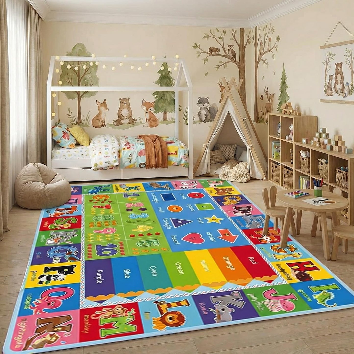 ABC Kids Playroom Rug – Extra Large Educational Carpet with Letters, Numbers & Animals, Thick Soft Floor Mat for Classroom, Nursery & Preschool (59 x 39.4 Inch)