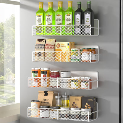 Magnetic Spice Rack for Refrigerator, 6 Pack 100% Metal Strong Magnet Shelf, Space Saving Spice Organizer, Home Kitchen Laundry Room Storage Organization W/ Paper Towel Holder, Utensils Racks (Grey)
