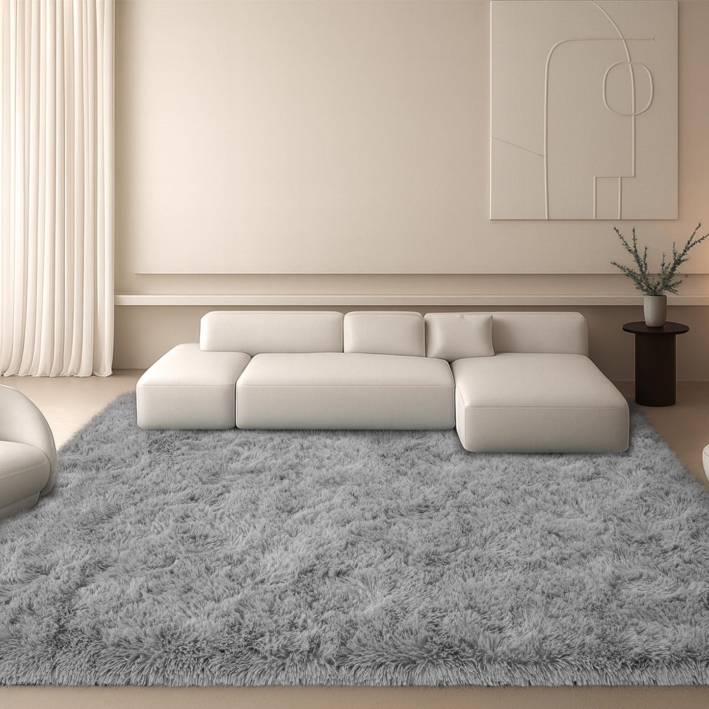 Mtandyx 8x10 Area Rugs Living Room, Gray Plush Fluffy Bedroom Rugs, Non-Slip Upgraded Indoor Thick Soft Rug, Modern Plush Carpet Suitable for Kids Home Decor Aesthetics Dorm.