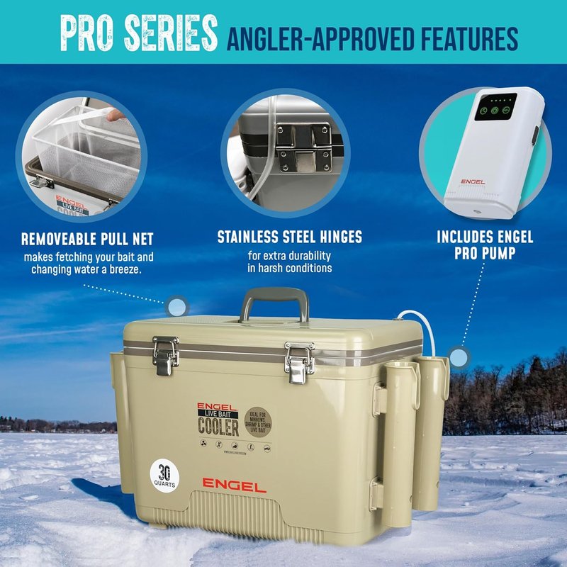 ENGEL Live Bait Cooler - Portable Fishing Minnow Bucket with Rechargeable Aerator | 13 Quart Capacity