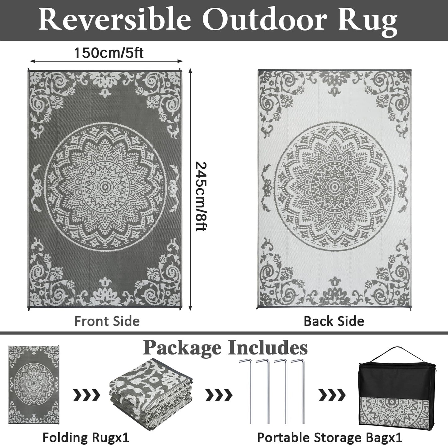 famibay Outdoor Rug Waterproof 5x8 ft, Reversible Outdoor Plastic Straw Rug, UV-Resistant Patio Rug Lightweight Portable RV Mat Indoor Outdoor Carpet for Camping, Balcony, Deck, Backyard, Picnic
