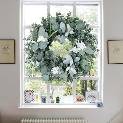 Door Wreath Green Eucalyptus for Front Door Wreaths Spring Summer Wreath Artificial Leaves Wreaths for All Season Home Farmhouse Porch Year Round Outdoor Wall Decorating,20 Inch