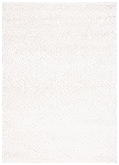 SAFAVIEH Tahoe Shag Collection Area Rug - 5' x 7', White, Geometric Design, 1.2-inch Thick Ideal for High Traffic Areas in Living Room, Bedroom, Dining (THO652A-5)