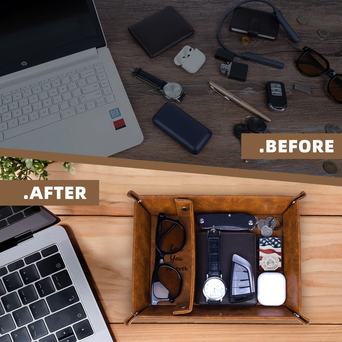 ZAPUVO PU Leather Valet Tray and Keychain, Birthday Gifts for Men, Unique Romantic Gifts for Men Him Boyfriend, Best Mens Gifts Ideas for Husband Anniversary from Wife