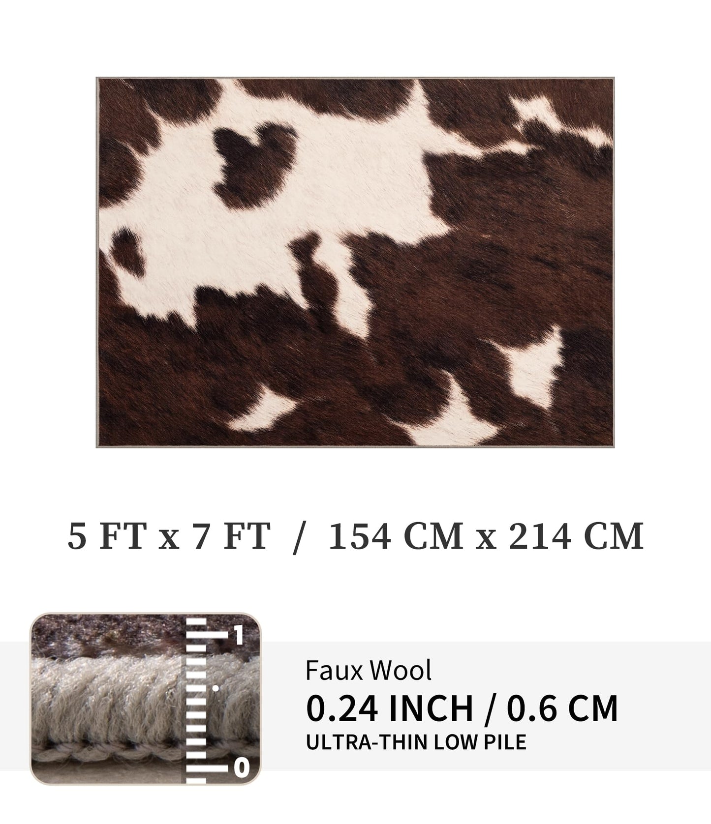 YIHOUSE Cowhide 5x7 Area Rug, Brown Cow Rugs for Living Room, Soft Low-Pile Washable Rug, Western Rustic Faux Animal Print Rugs for Bedroom, Dining Room