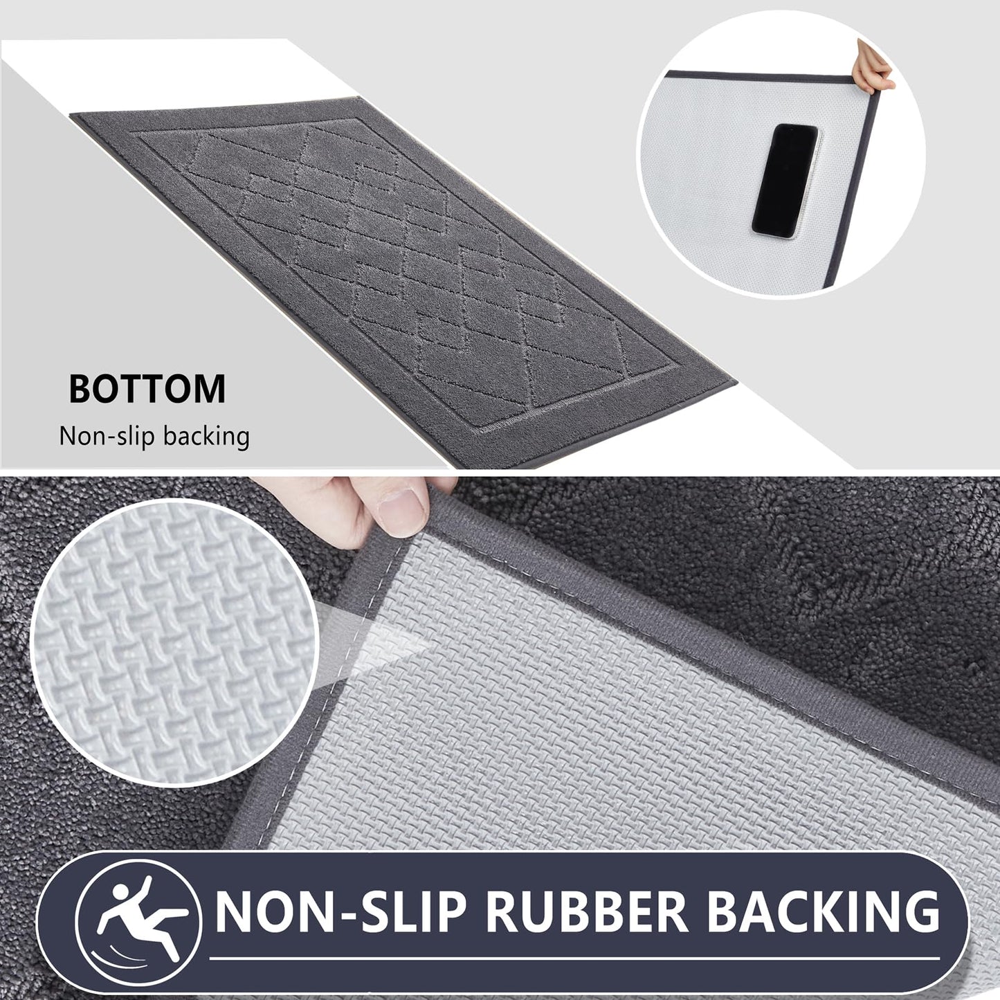 REFETONE Dirt Trapper Door Mat 20" x 32", Washable Indoor Doormat Rubber Backing Non Slip, Resist Dirt and Absorbent Entrance Mat, Low Profile Inside Floor Mats for Front Back Door and Entryway, Grey
