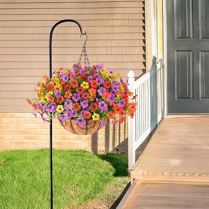 Artificial Faux Hanging Plants Flowers Basket for Spring Summer Outdoor Decoration, Fake Silk Daisy in Planter Realistic UV Resistant Look Real for Porch Home Patio Balcony Yard(Multicolor)