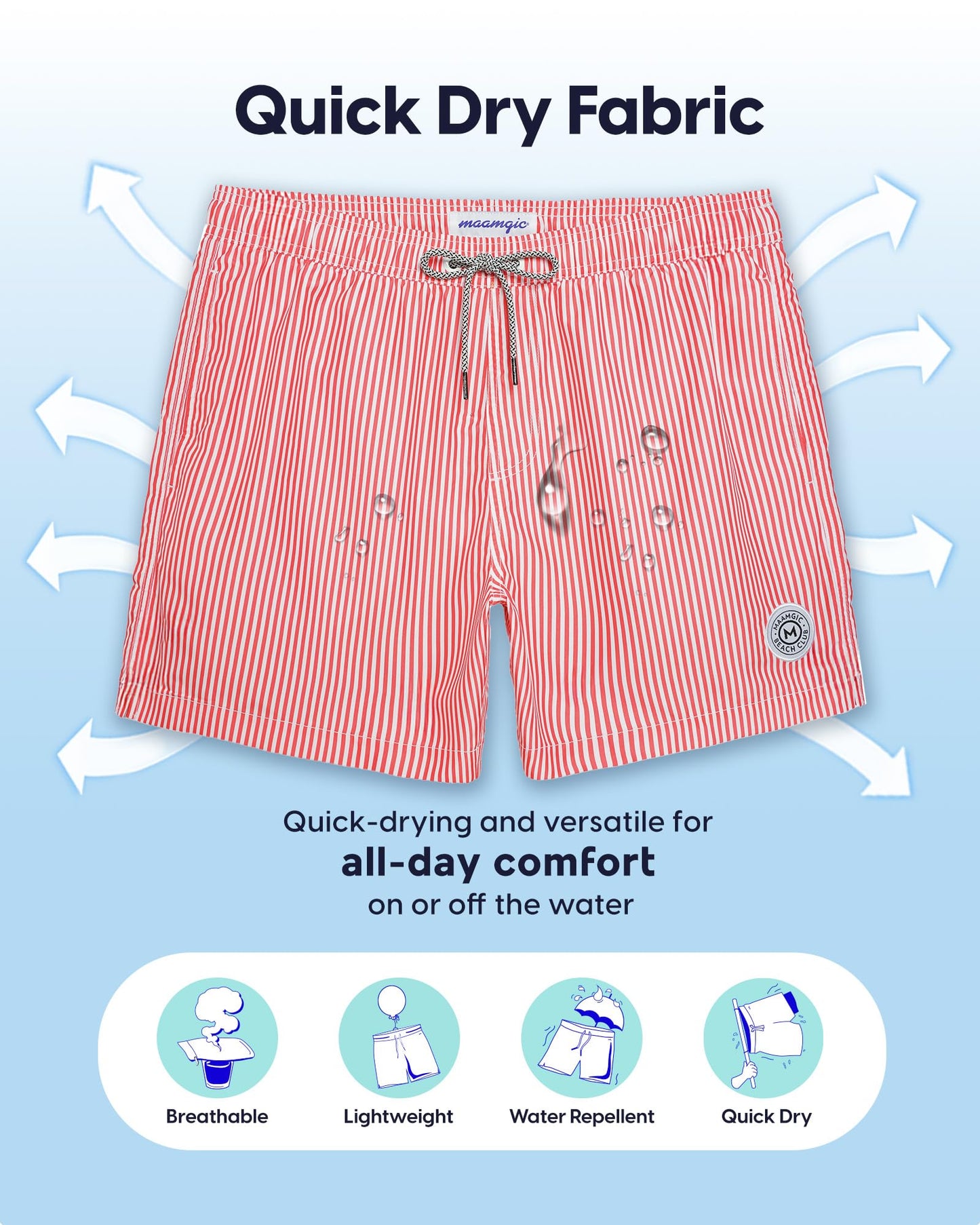 maamgic Mens Swim Trunks 5 Inch with Mesh Lining, Quick Dry Mens Bathing Suit, Swim Shorts for Swimming and Beach, Medium