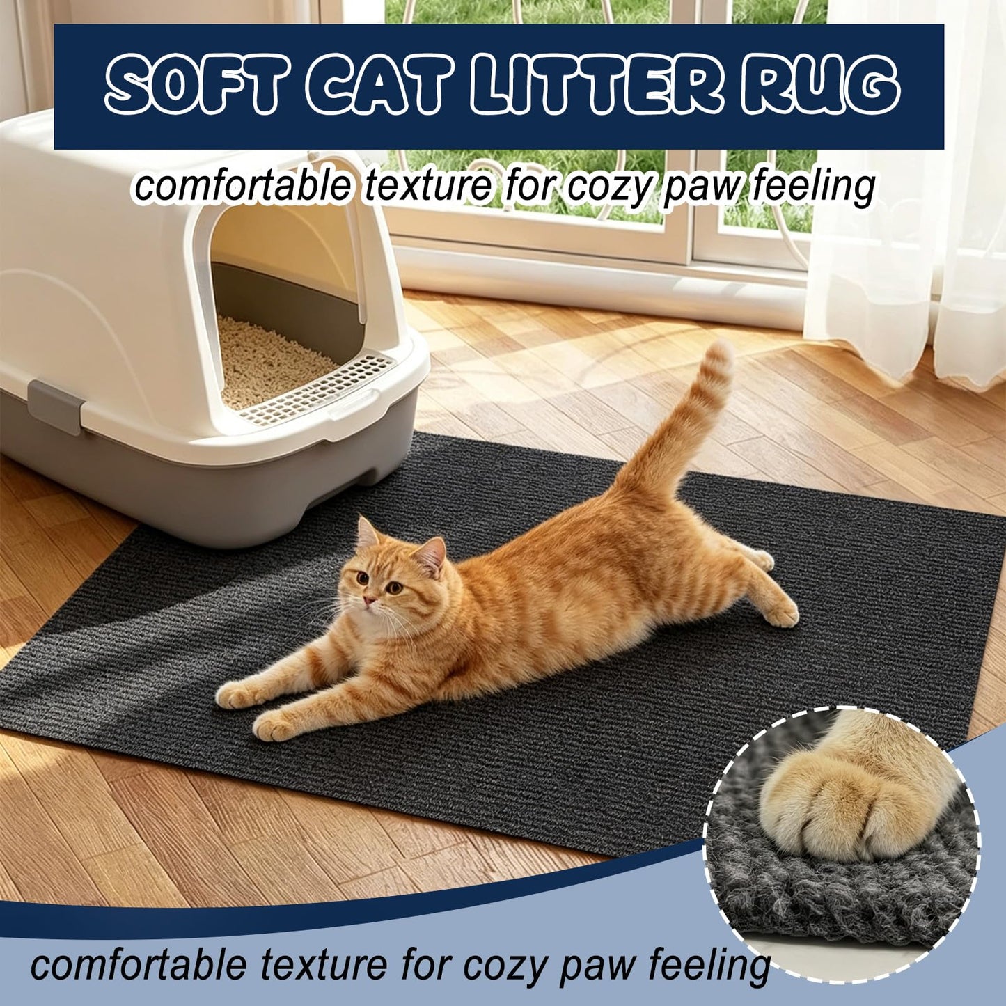 Wibeelee Large Cat Litter Box Mat Waterproof Non-Slip Litters Trapping Mat 30" X 45" Durable Cat Rug for Floor Protection, Soft on Kitty Paws and Easy to Clean