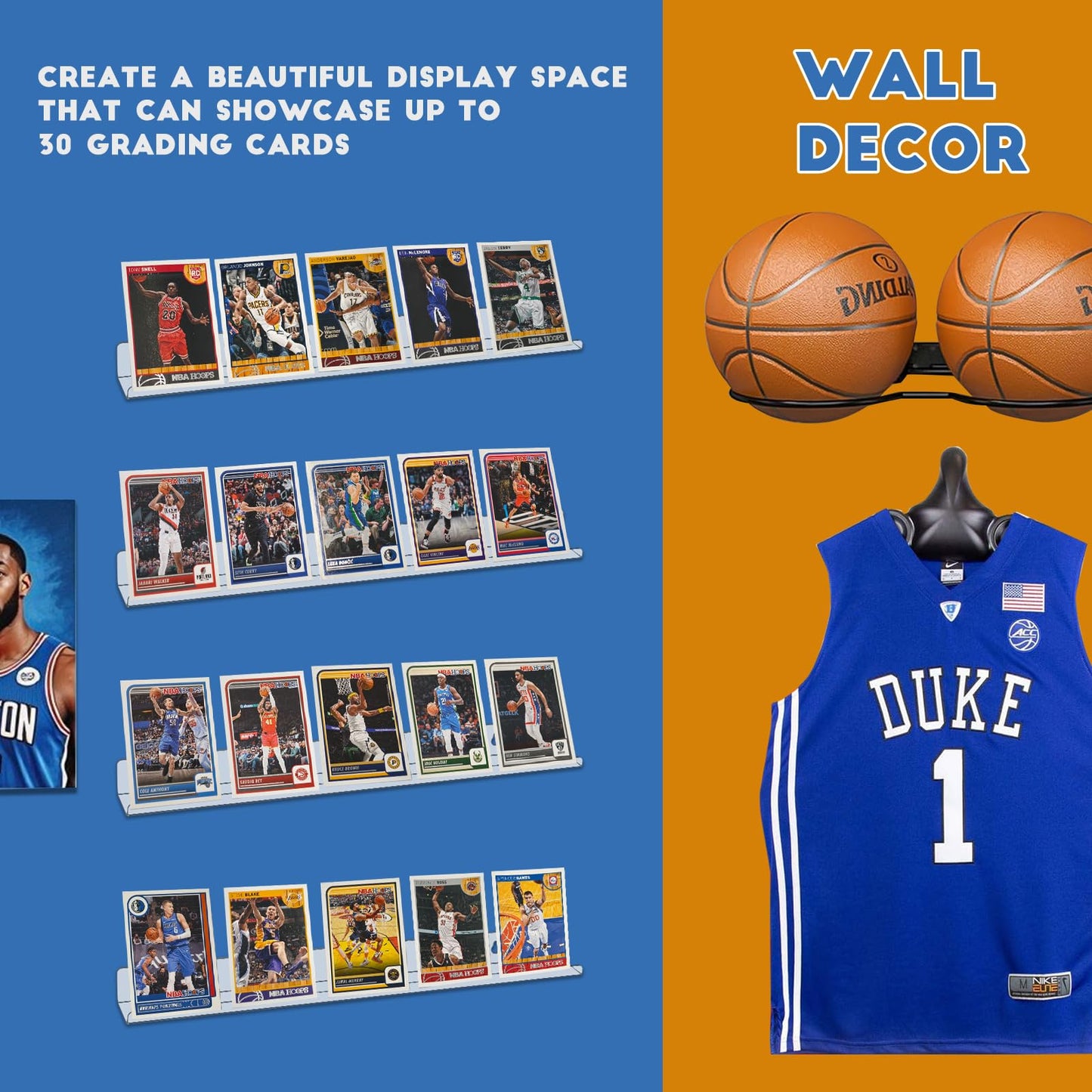 6 Pack Sport Card Display Shelf for Wall - Hold Up to 30 Trading Cards, Acrylic Sport Card Display Rack for PSA SGC BGS Graded Trading Slabs
