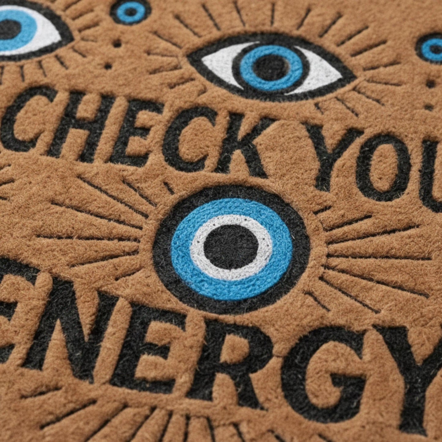 SAIONJI Check Your Energy with Evil Eye 30" x 18" Faux Coir Welcome Mat, Non-Slip Rubber Backing, Waterproof & Durable