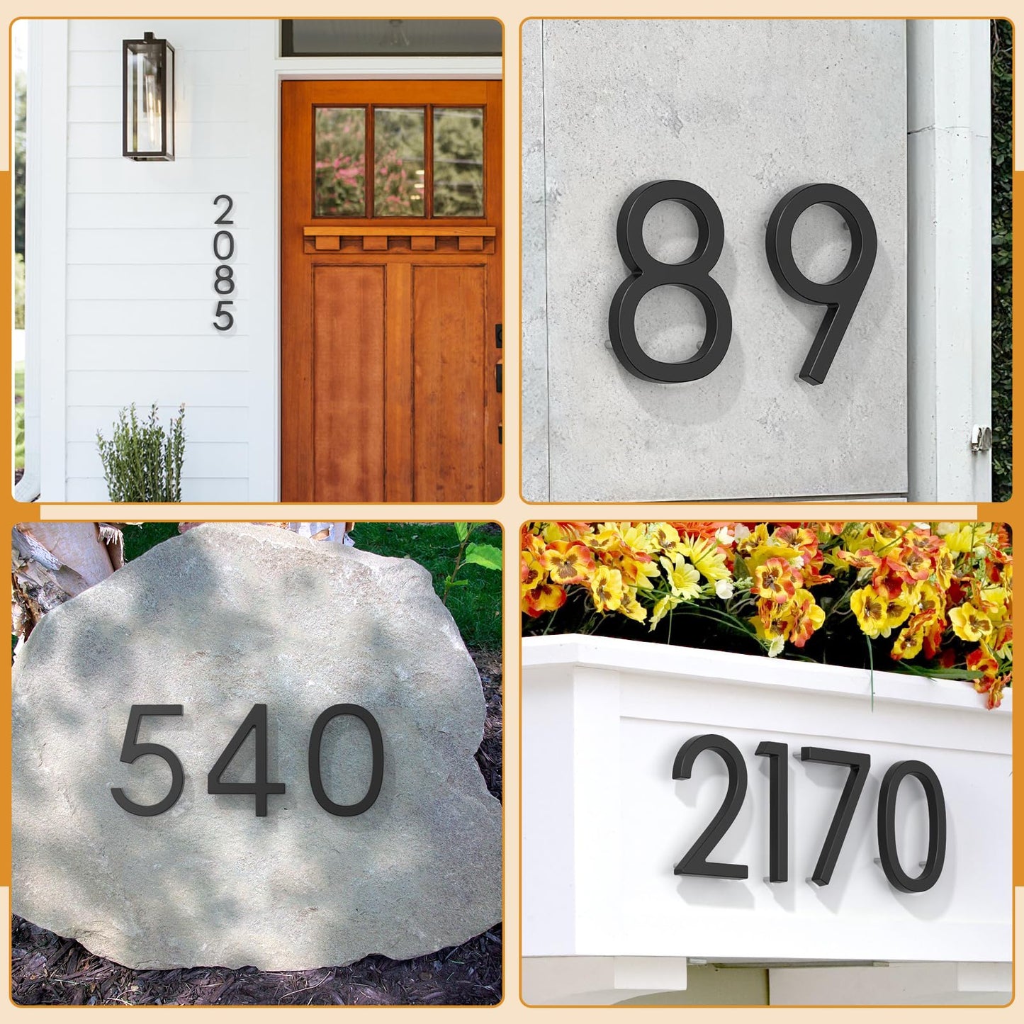 FumWens 6 Inch Floating House Numbers for Outside, Metal Address Numbers for Outdoor, Anti-Rust Modern House Numbers with Nail Kits for Front Door Garden Mailbox, Zinc Alloy Black, 911 Visibility Signage (Black 01)