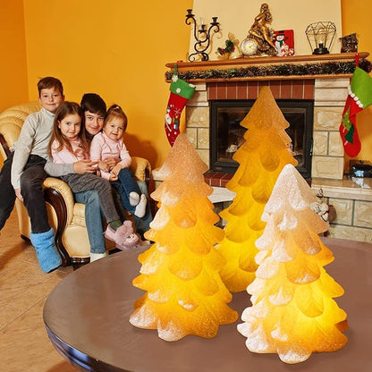 Glittering White Christmas Tree Shaped Flickering Flameless LED Candles with Timer, Real Wax Battery Operated for Home Party Decoration and Gift (Set of 3)