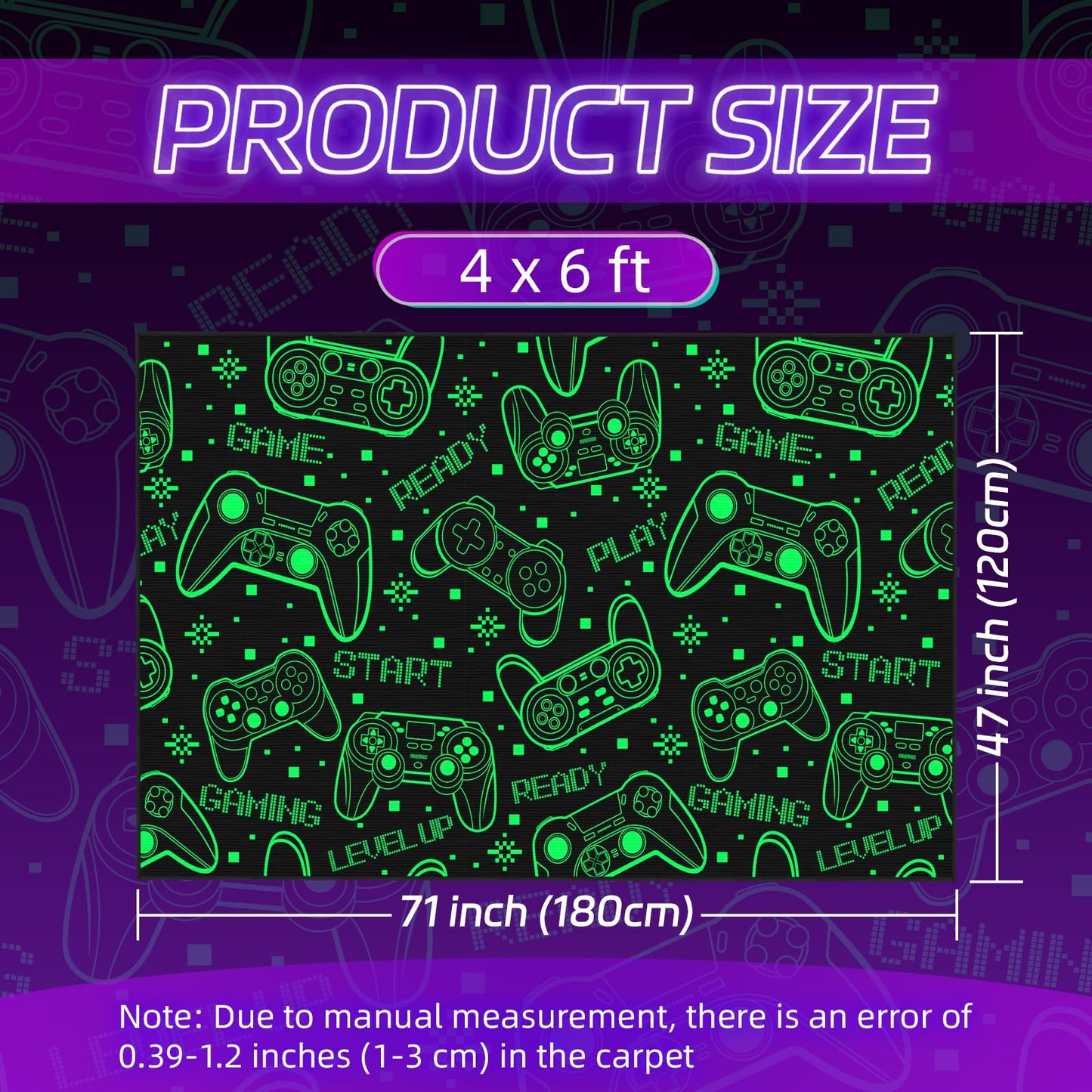 Blacklight Gaming Rug for Living Room Large Area Rug 47"x71" Fluorescent Green Gamer Rug for Boys Teen Room Decor Cool Game Controller Area Carpet for Bedroom Game Room Playroom Apt Dorm
