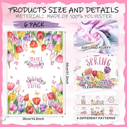 Breling Set of 6 Spring Kitchen Towels Tulip Dish Towel Flower Bathroom