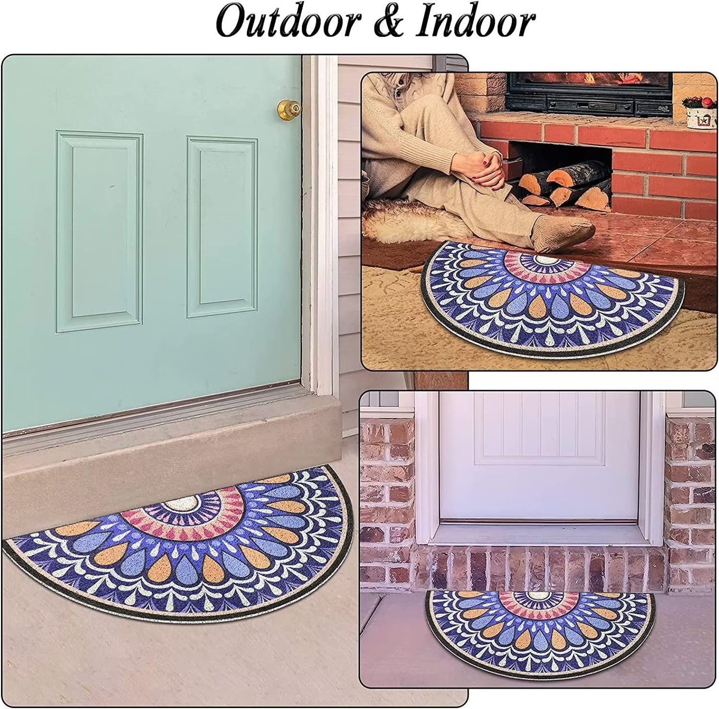 DXTDDBD Black Half Round Door Mat Indoor Entrance Mat Absorbent Doormats Area Rugs Non-Slip Semi Circle Floor Mats for Home Kitchen 16x24 Inch
