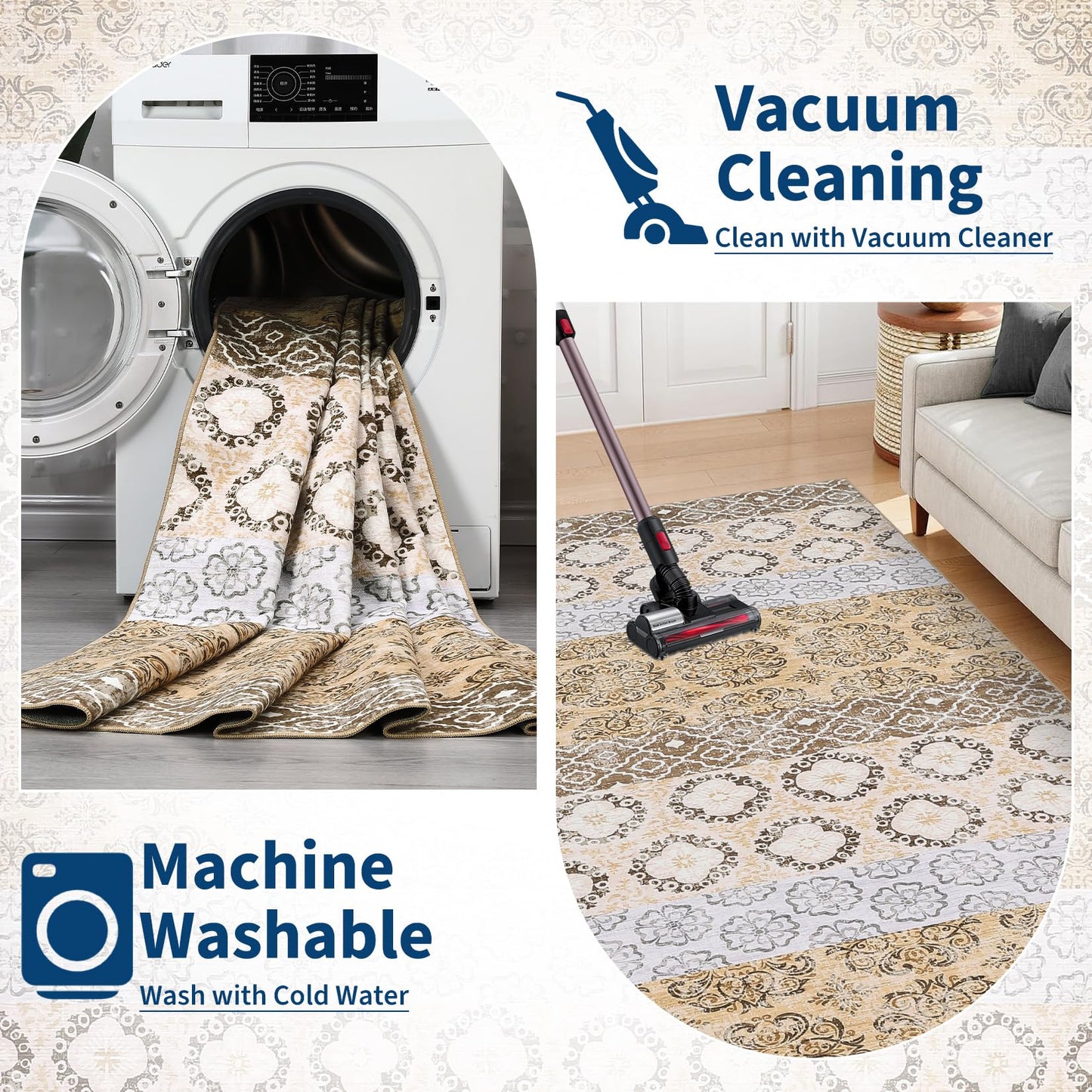 Garvee Washable Rugs 5x7 Dining Room Rugs for Under Table Modern Abstract Accent Rug Non Shedding Low Pile Foldable Carpet Non Slip Contemporary Mat for Bedroom, Nursery, Living Room, Office, Coffee