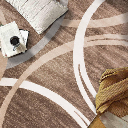 Rugshop Modern Wavy Circles Design Oval Rug, Non-Shedding Carpet for Bedroom, Living Room, or Dining Room, Brown, 5' x 7' Oval