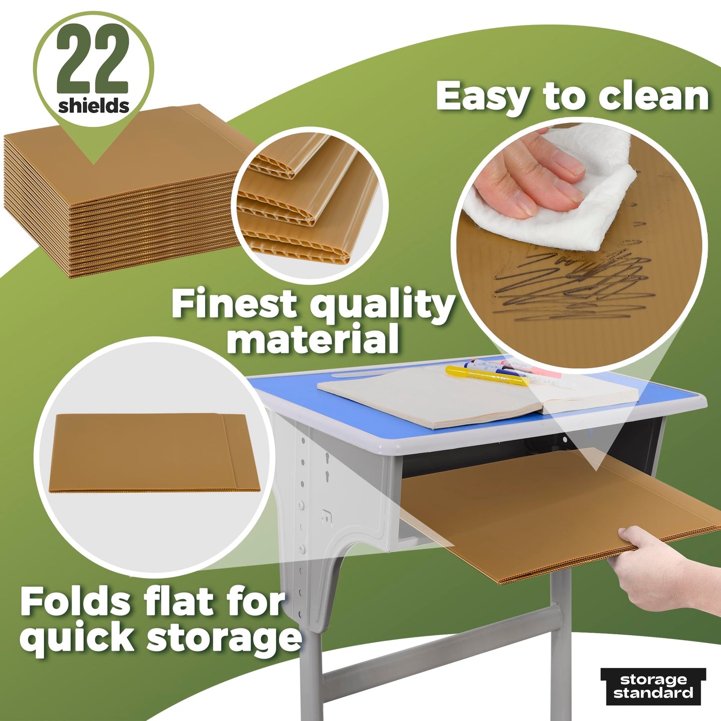 22-Pack Desk Dividers for Students - Durable & Waterproof Plastic Study Carrel Divider, Classroom Folders Teacher Supplies, Easy Clean Plastic Privacy Shield Folder Boards for Student Desks, Brown
