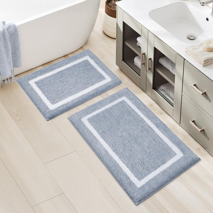 HOMEIDEAS Bathroom Rugs Sets 2 Piece, Super Soft and Absorbent Microfiber Tufted Bath Mats, Non-Slip and Machine Washable Bath Rugs(Blue)