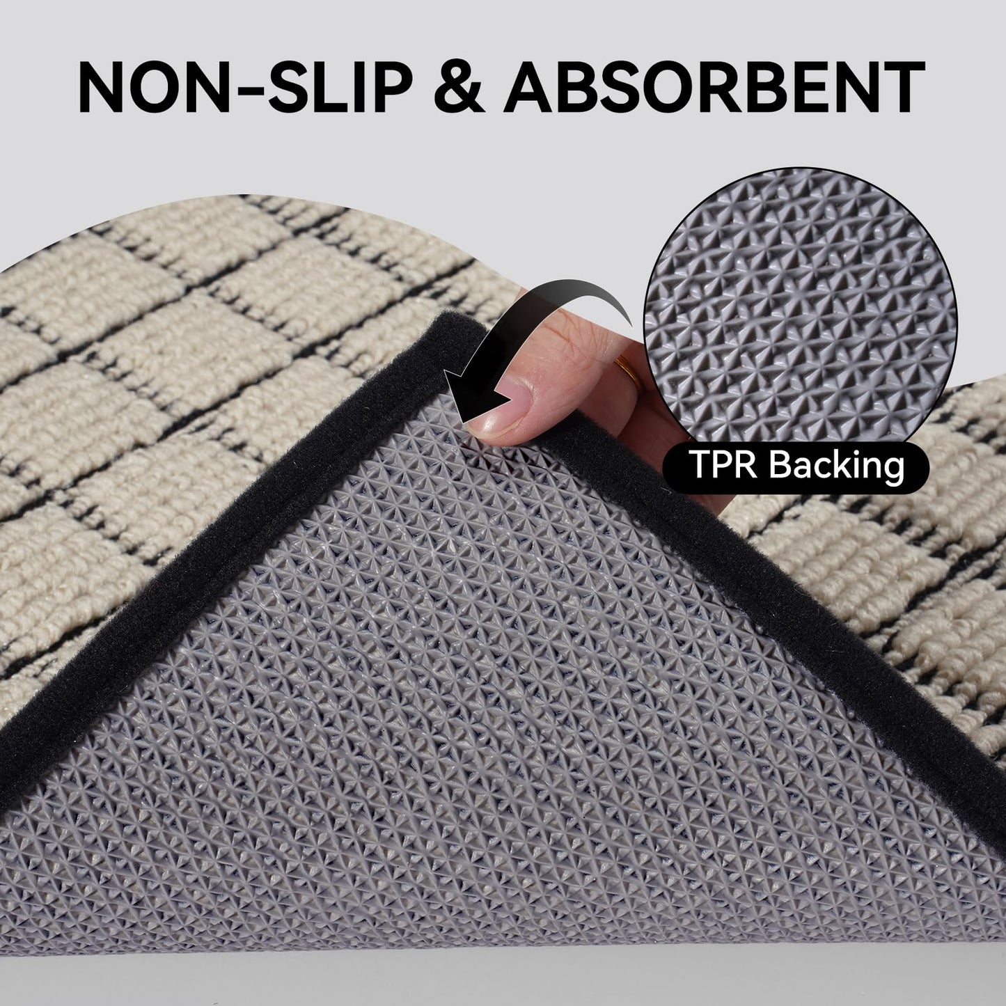 QiCaiJia Kitchen Mats for Floor 17"x30", Non-Slip Washable Kitchen Rugs, Absorbent and Stain Resistant Kitchen Rug, Durable Comfortable Rugs for Kitchen, Hallway, Laundry & Sink, Black