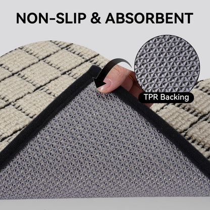 QiCaiJia Kitchen Mats for Floor 17"x30", Non-Slip Washable Kitchen Rugs, Absorbent and Stain Resistant Kitchen Rug, Durable Comfortable Rugs for Kitchen, Hallway, Laundry & Sink, Black