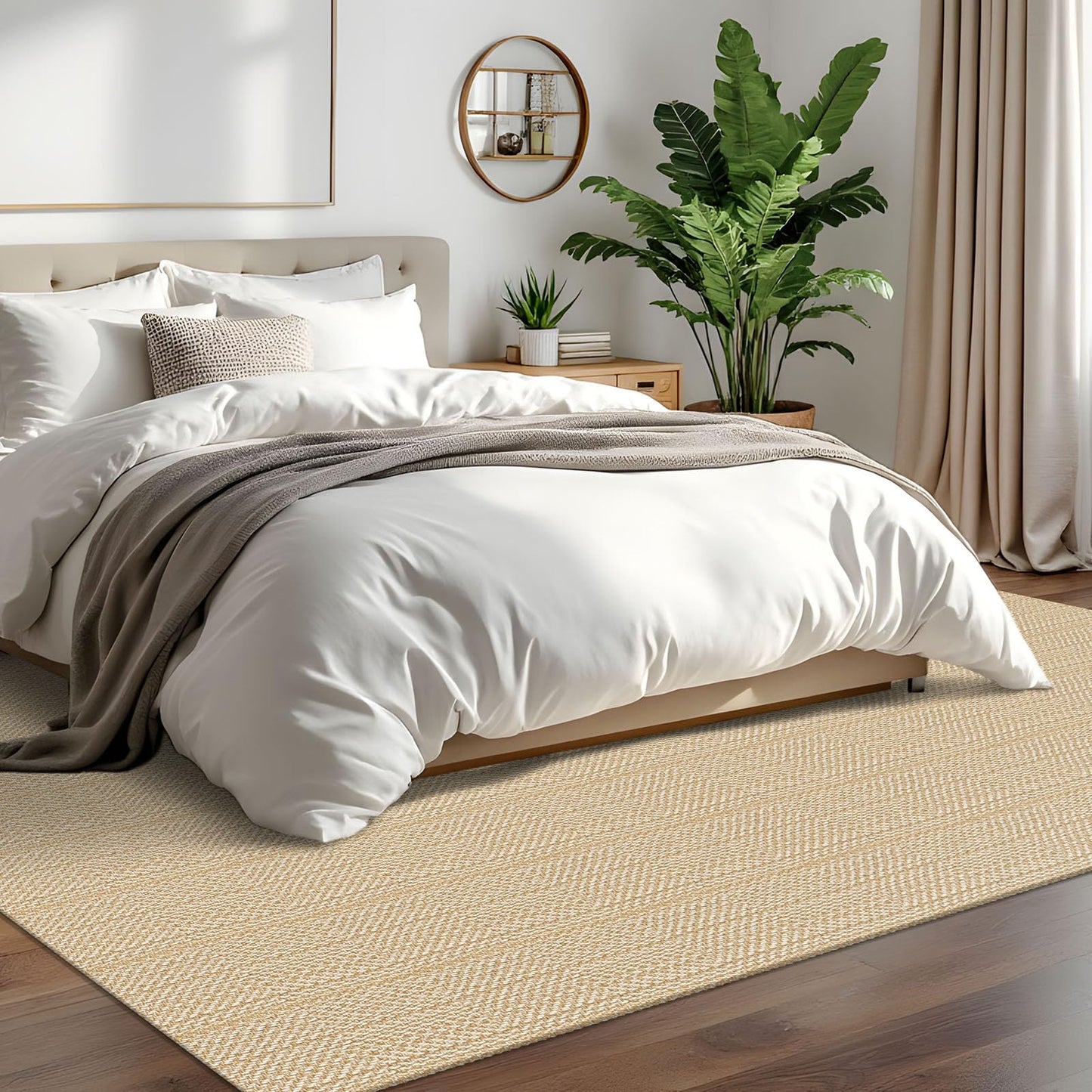 IOHOUZE Washable Area Rug 6x9 Non Slip Rubber Backed Rugs for Living Room, Dining Room Rugs Bedroom Rug, Woven Indoor Floor Carpet for Living Room Nursery, Warm Beige/Orange/Apricot