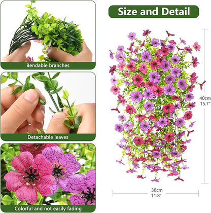 Artificial Faux Hanging Flowers Plants for Outdoor Spring Summer Decoration, 2PCS Fake Daisy Silk Plant Outside No Fade UV Resistant Realistic Home Decor for Porch Patio Window Box (Mix Purple)