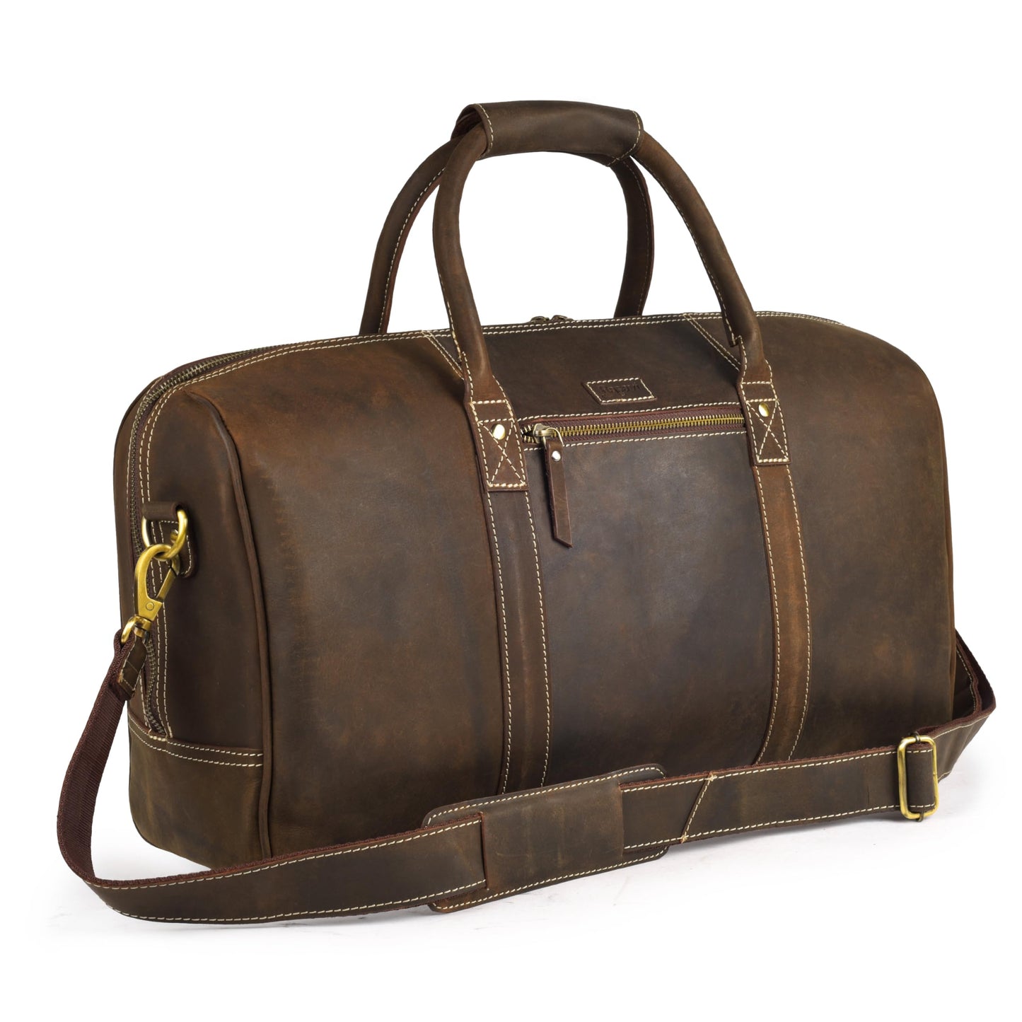 Rasavi Leather Duffel Bag for Men & Women – 24 Inch Travel Weekender, Carry-On, Overnight Travel, Sports & Gym Luggage Bag- Brown