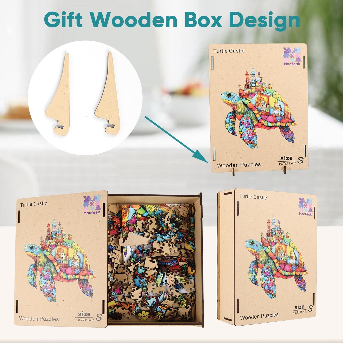 Mocfesk Sea Turtle Castle Wooden Puzzles, Ocean Jigsaw Wooden Puzzles for Adults and Kids, Small Puzzle for Seniors with Gift Box, Holiday Decor 11.4 x 10.7 in